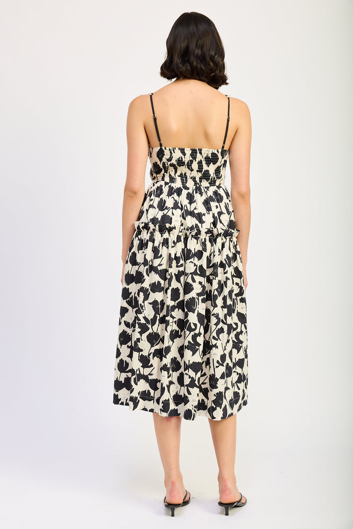 Black & White Floral Midi Dress