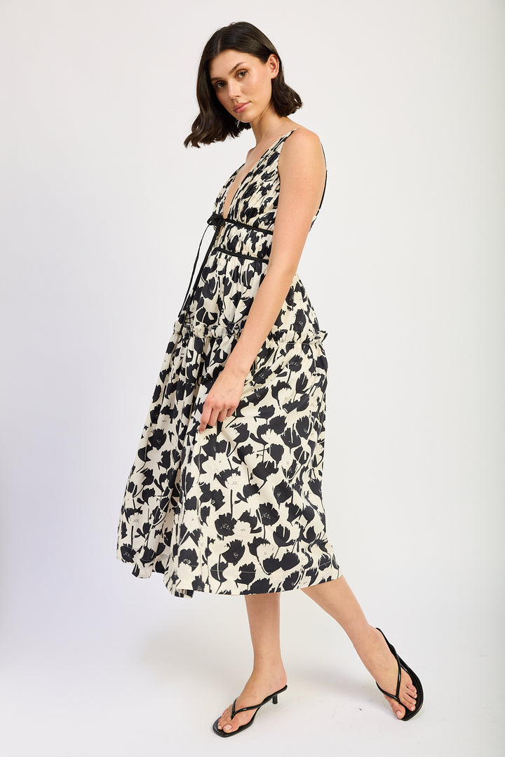Black & White Floral Midi Dress