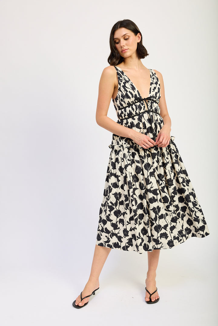 Black & White Floral Midi Dress
