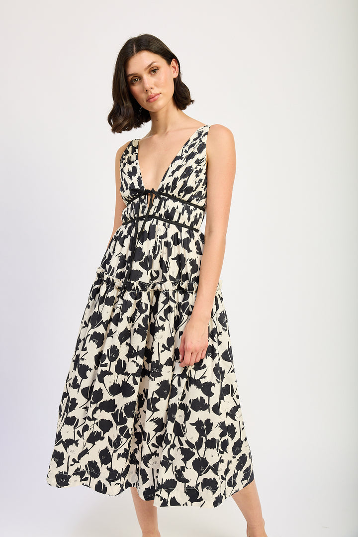 Black & White Floral Midi Dress