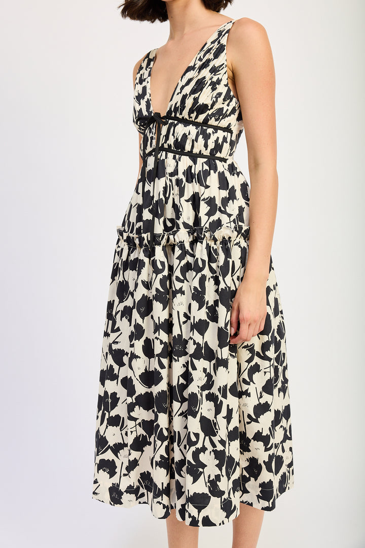 Black & White Floral Midi Dress