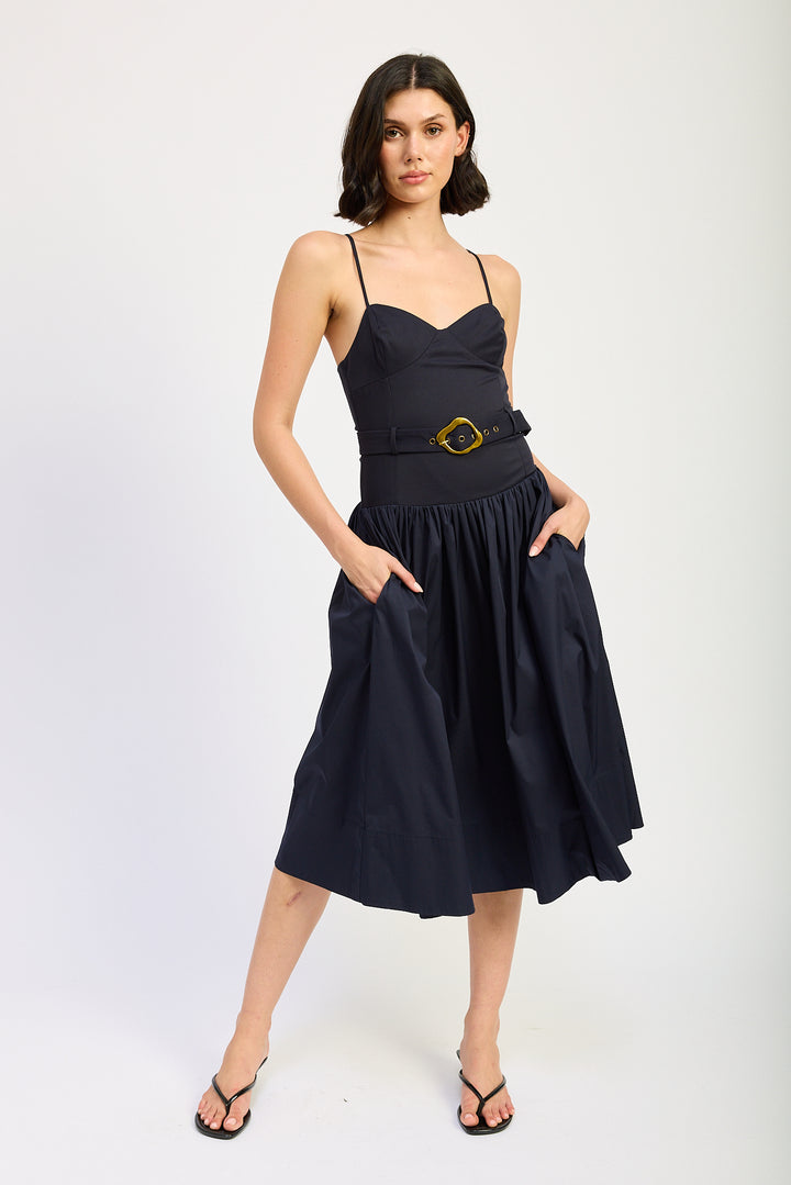 Belted Corset Midi Dress