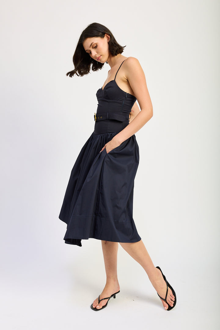 Belted Corset Midi Dress