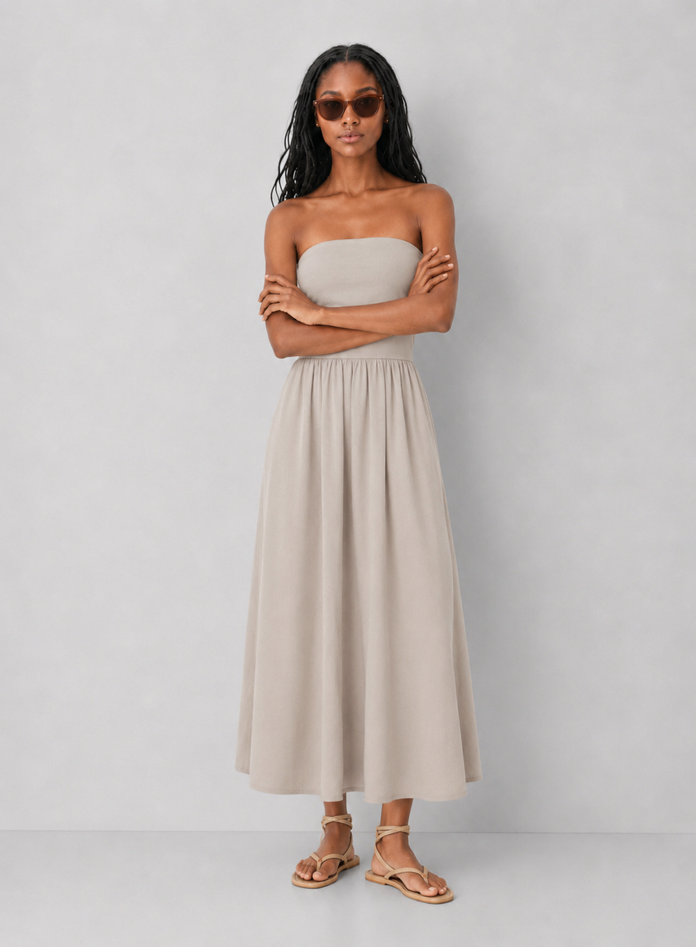 Tube Top Midi Dress Beige / Large / WD7081