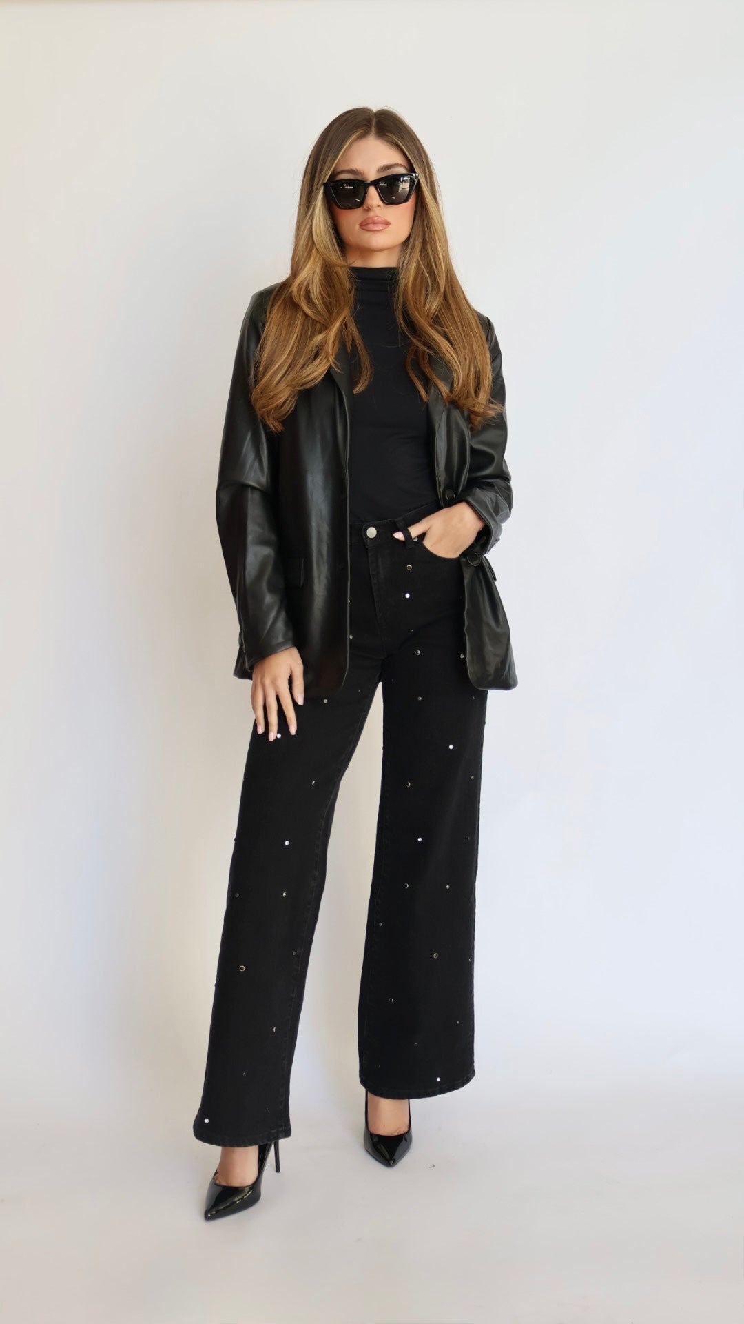 Habitual Denver High Rise Wide Leg Studded Grommet Jeans