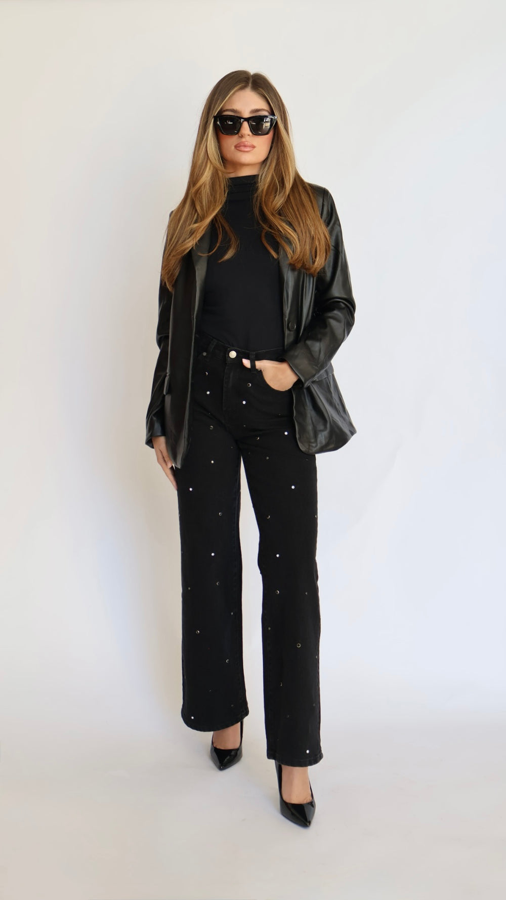 Habitual Denver High Rise Wide Leg Studded Grommet Jeans