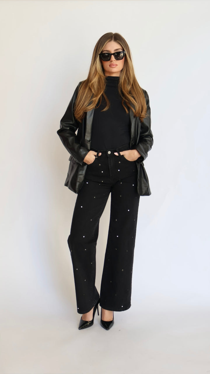 Habitual Denver High Rise Wide Leg Studded Grommet Jeans