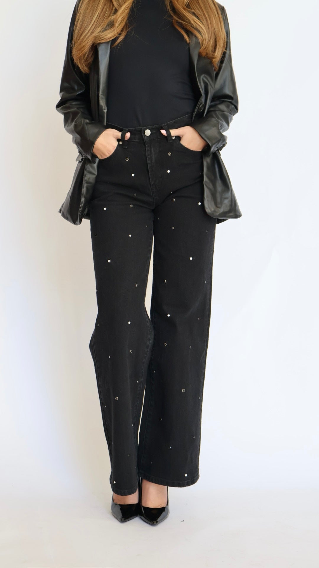 Habitual Denver High Rise Wide Leg Studded Grommet Jeans