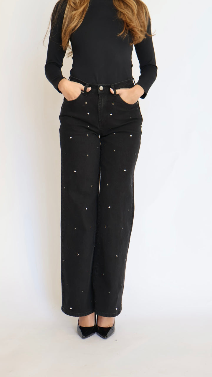 Habitual Denver High Rise Wide Leg Studded Grommet Jeans