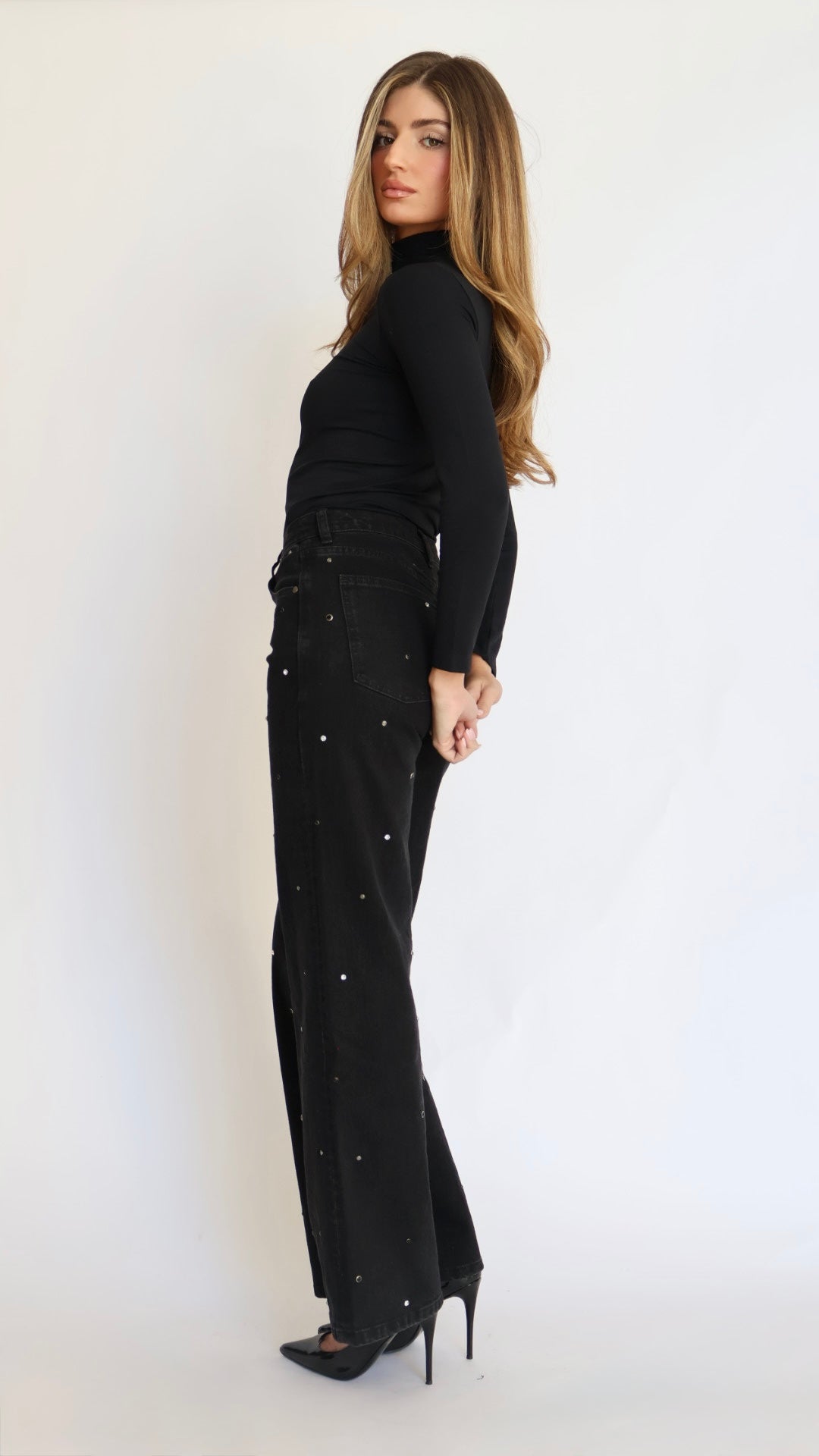 Habitual Denver High Rise Wide Leg Studded Grommet Jeans