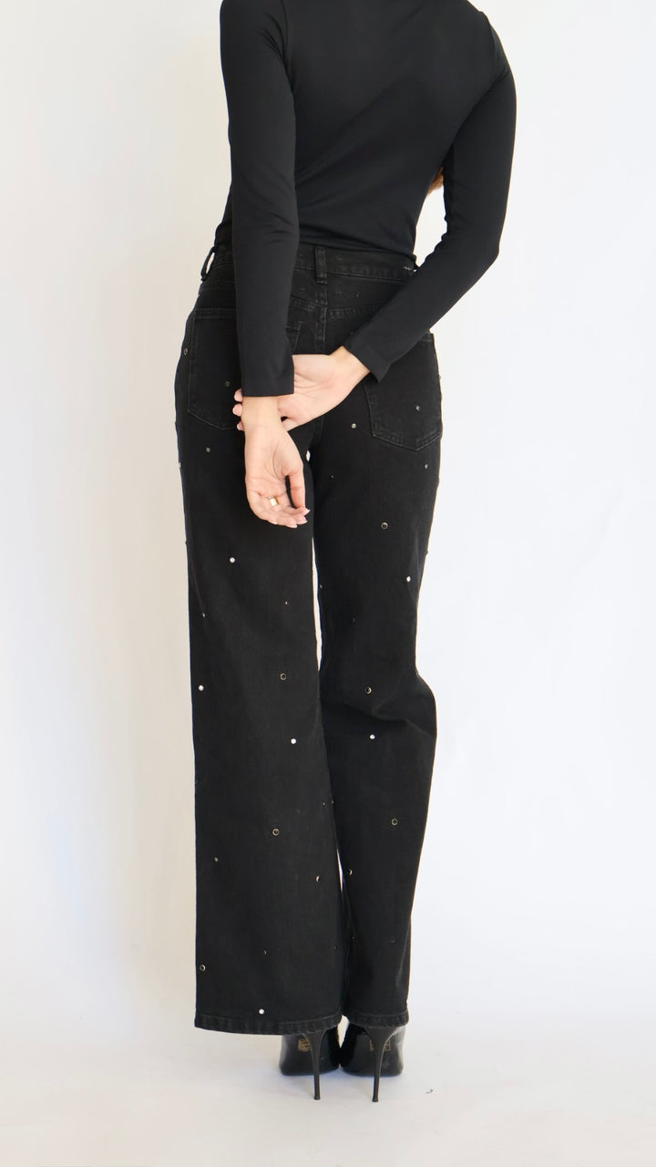 Habitual Denver High Rise Wide Leg Studded Grommet Jeans