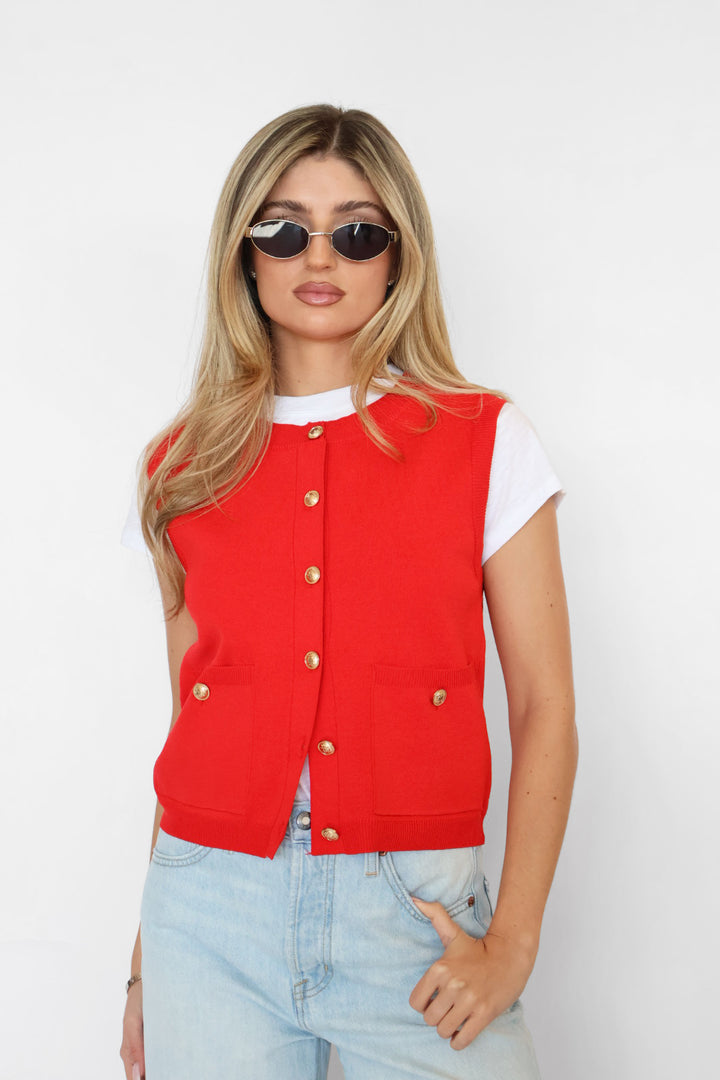 Button Down Sleeveless Knit Top