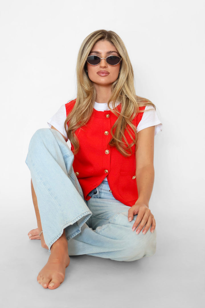 Button Down Sleeveless Knit Top