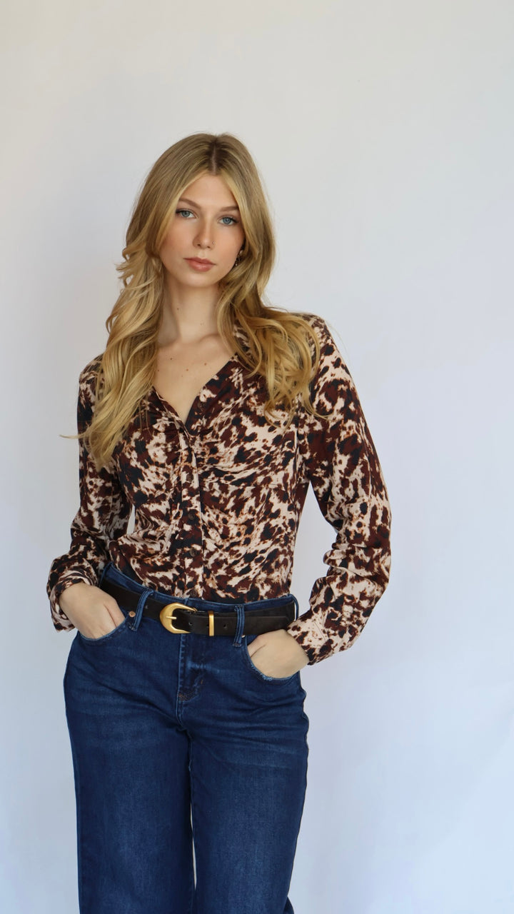 Button Front Ruched Blouse