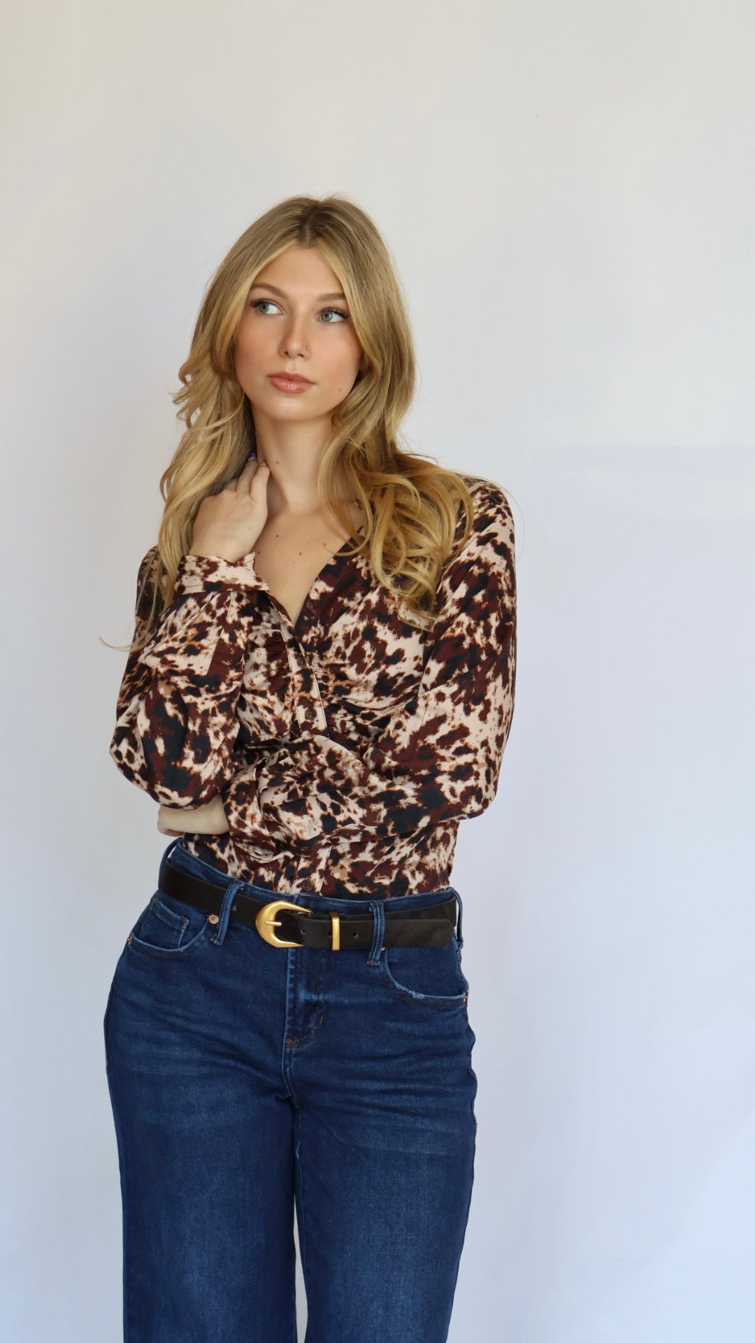 Button Front Ruched Blouse