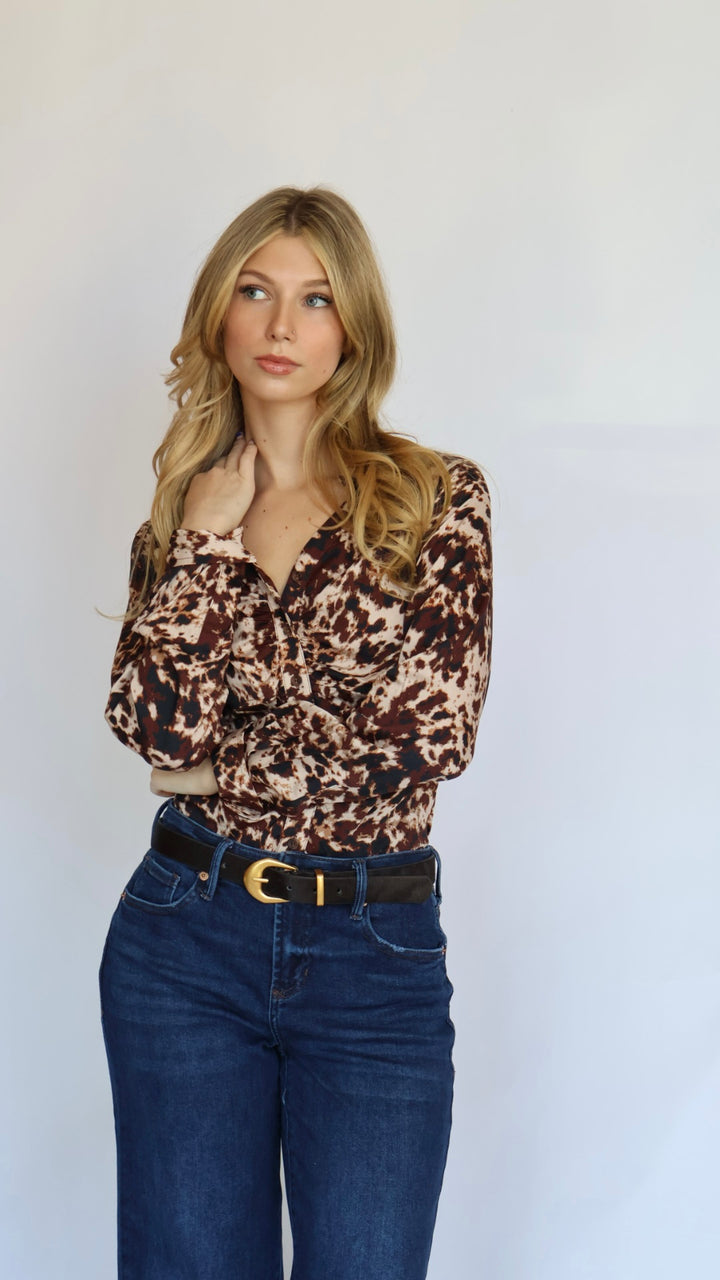 Button Front Ruched Blouse