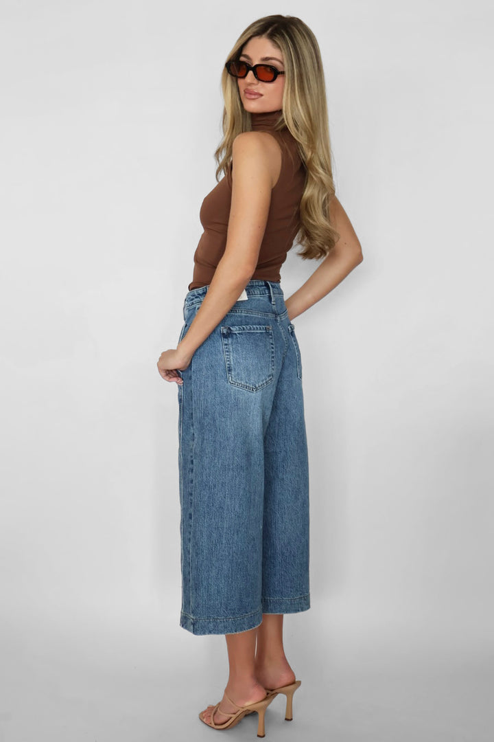 Just Black Denim Side Seam Wide Capri Jeans