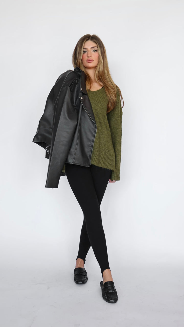 V Neck Side Slit Boyfriend Sweater