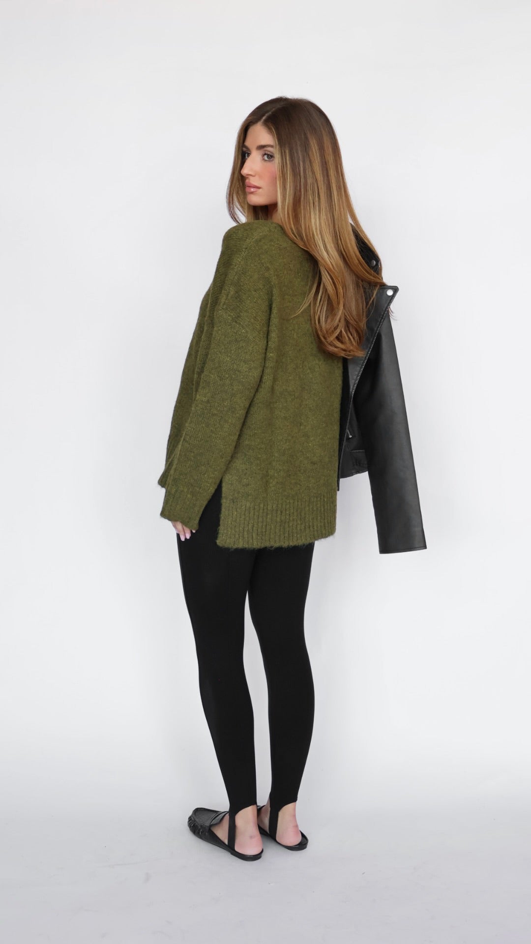 V Neck Side Slit Boyfriend Sweater