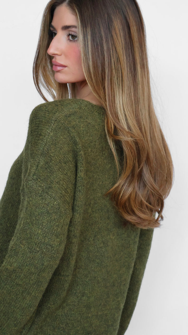 V Neck Side Slit Boyfriend Sweater