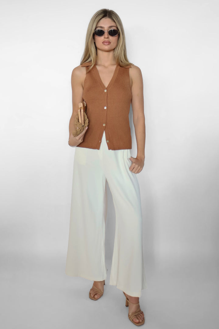 V Neck Collared Sweater Knit Tank Top