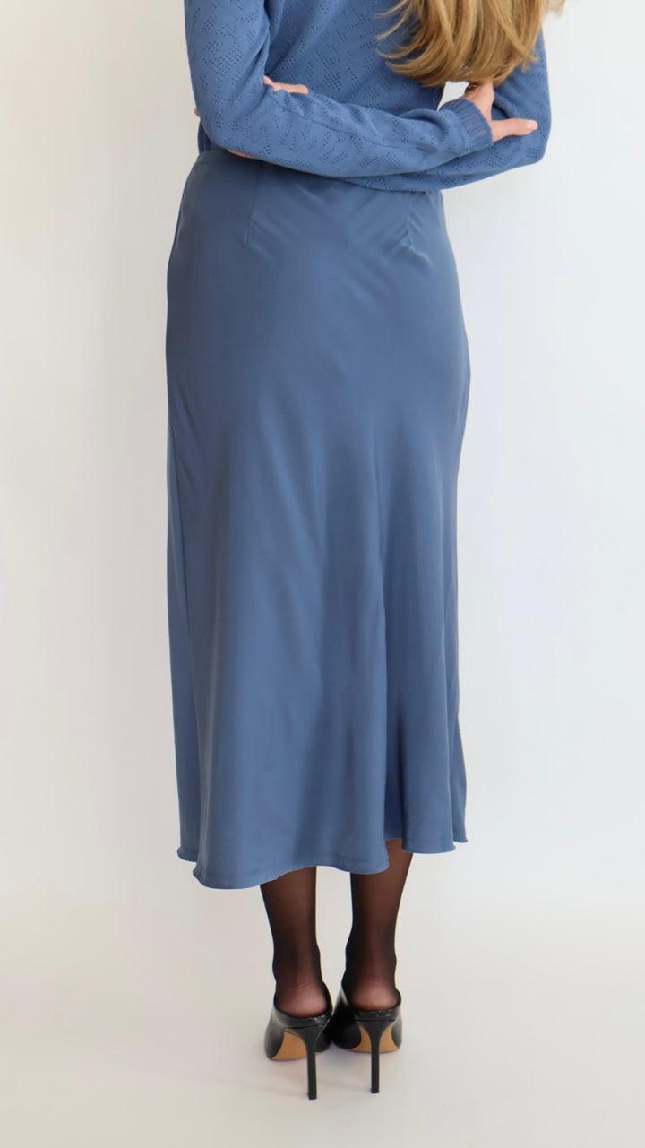 Blue Satin Midi Skirt