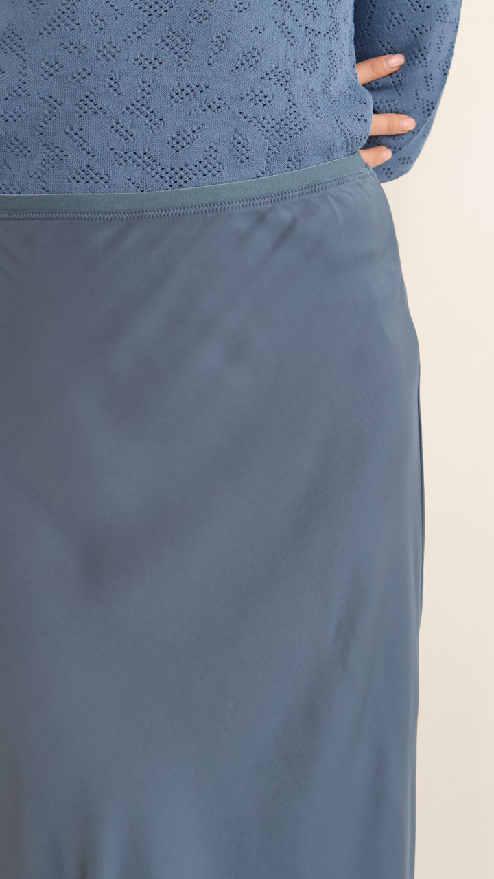 Blue Satin Midi Skirt