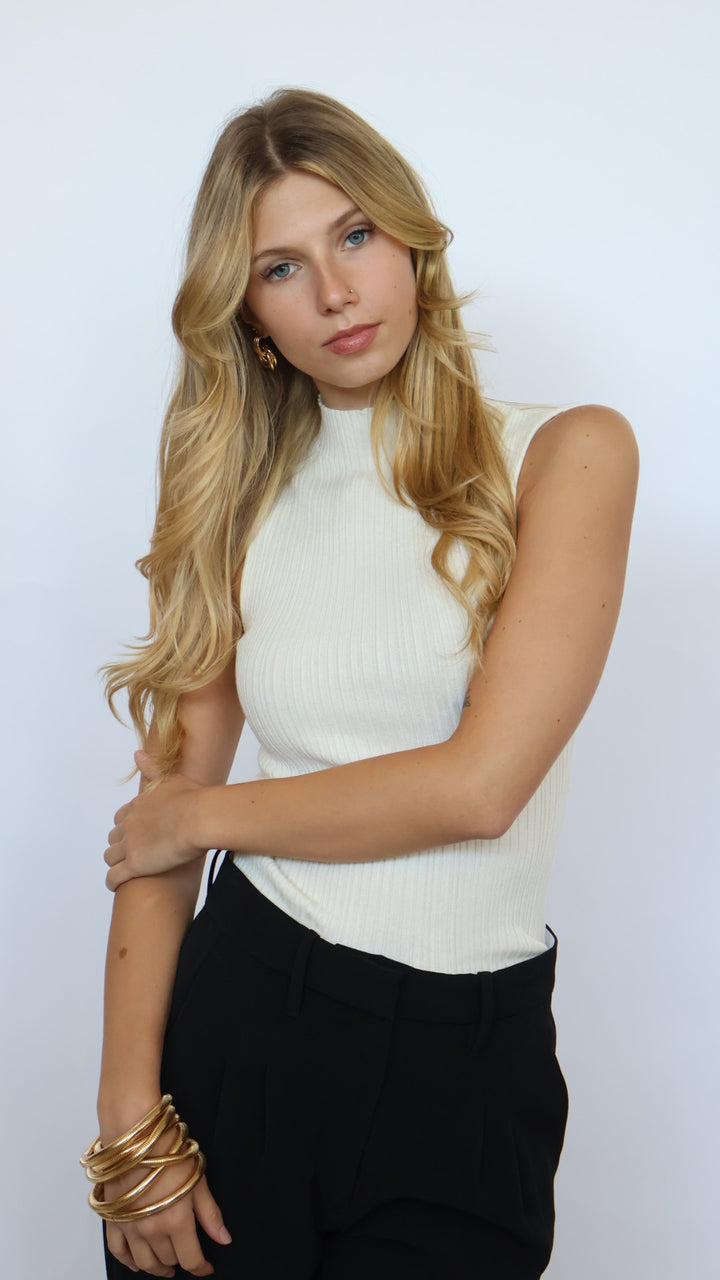 Ribbed Knit Mock Neck Top