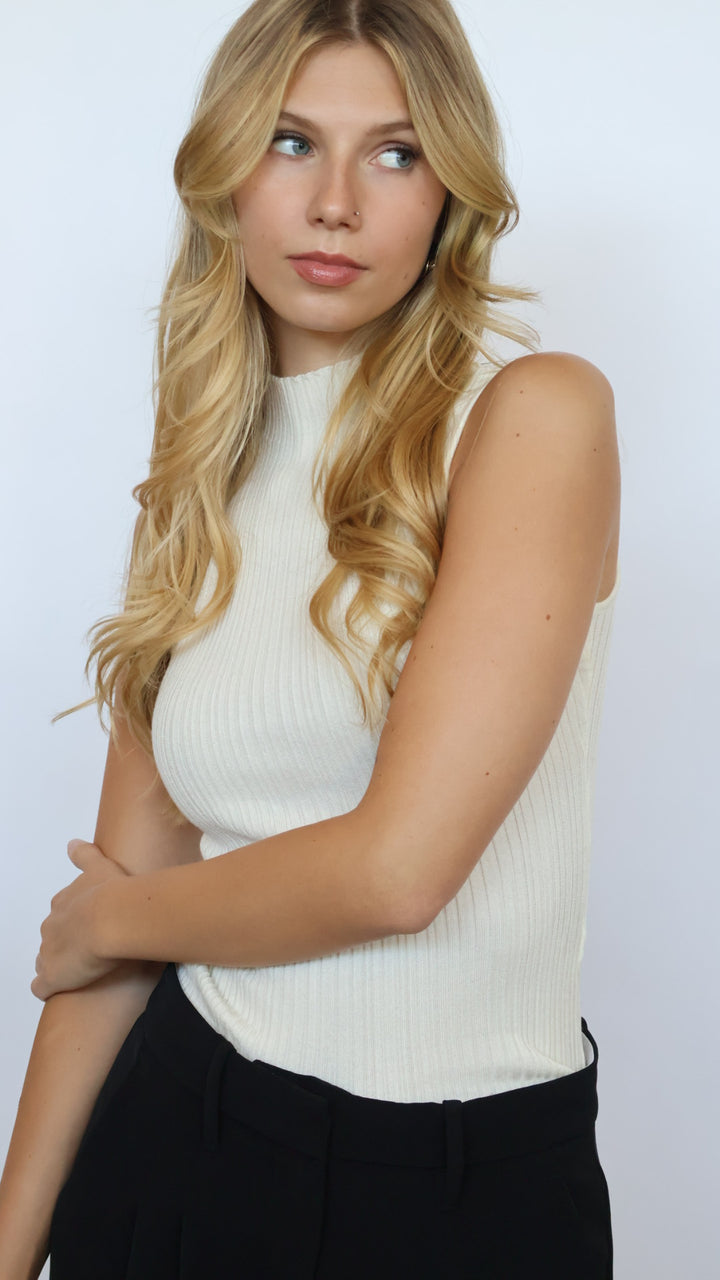 Ribbed Knit Mock Neck Top