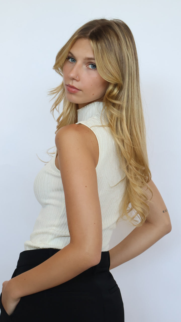 Ribbed Knit Mock Neck Top
