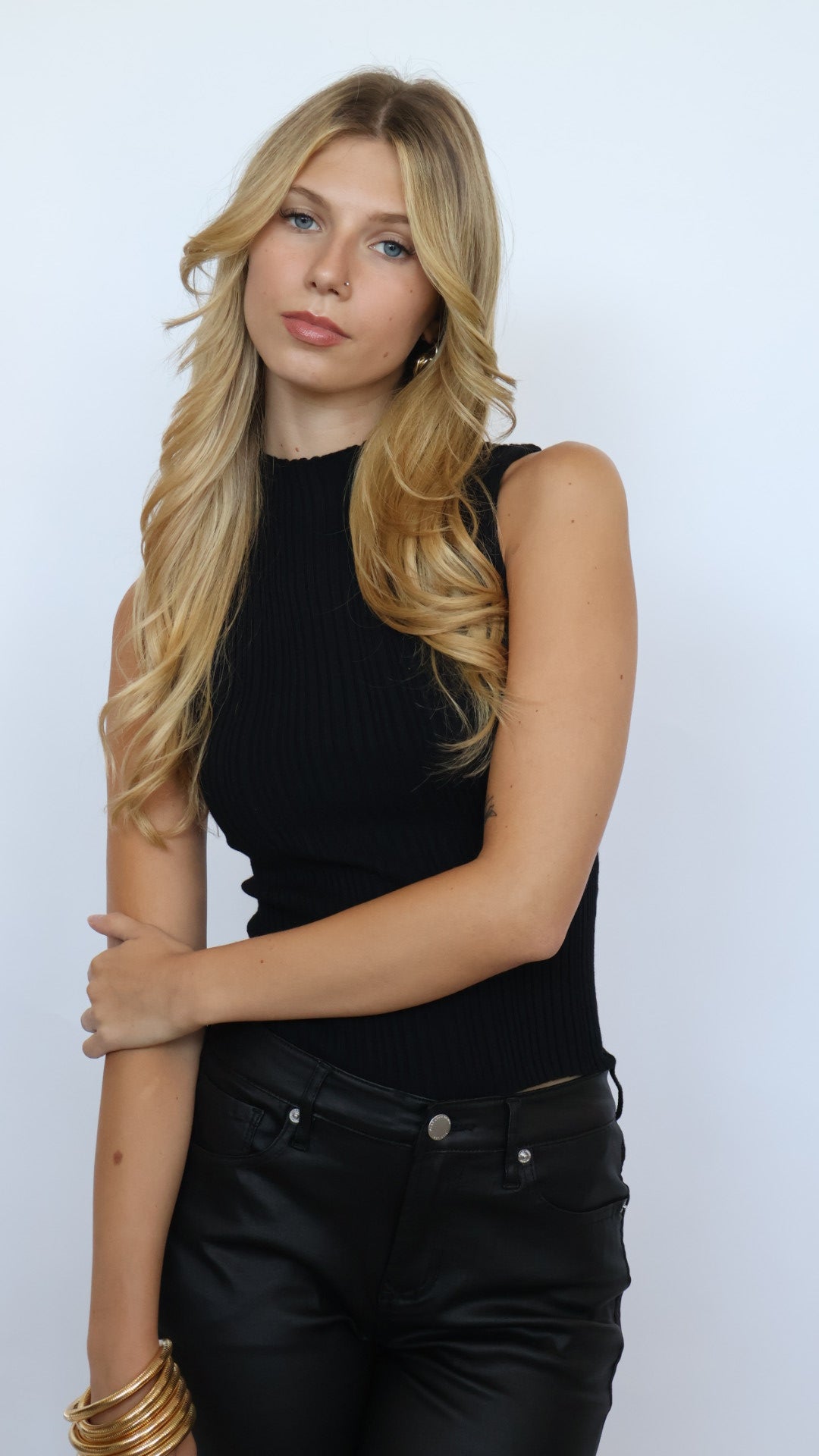 Ribbed Knit Mock Neck Top