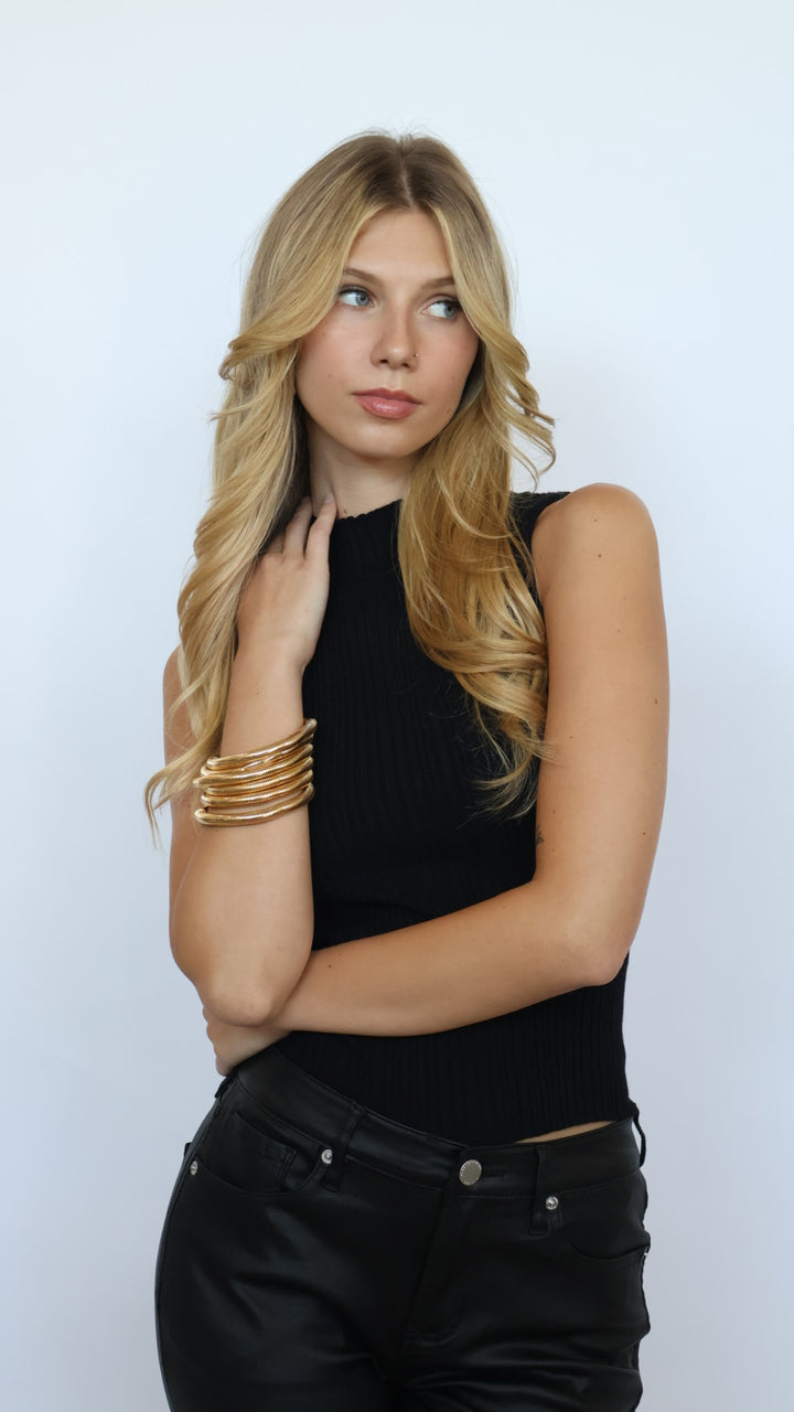 Ribbed Knit Mock Neck Top