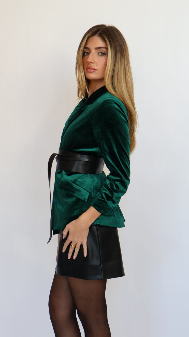 Ruched Sleeve Velvet Blazer