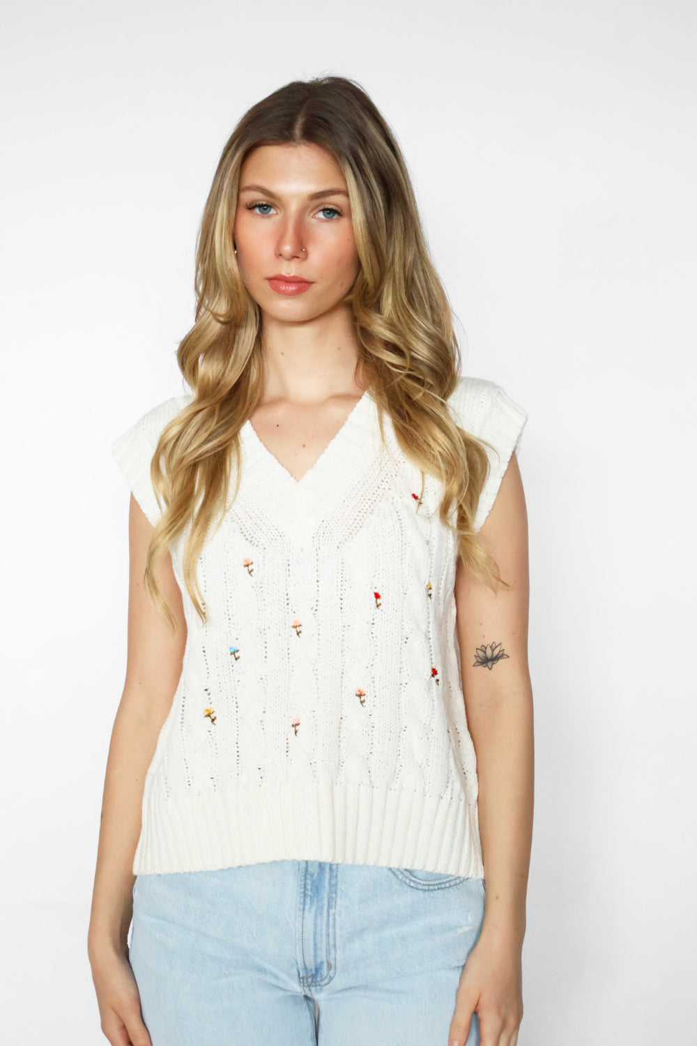 Floral Embroidered Sweater Vest