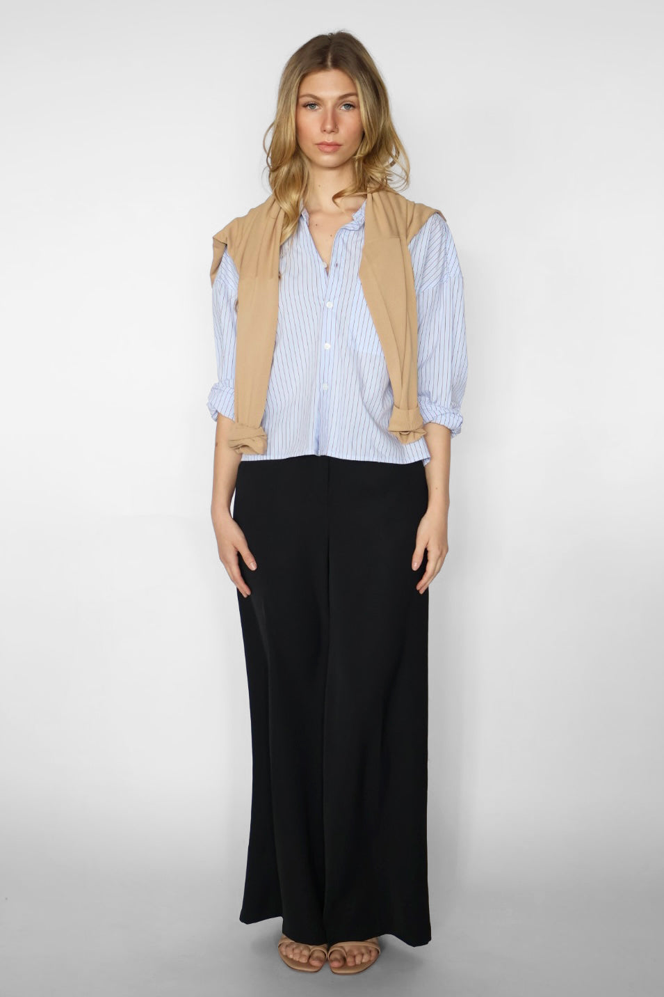 Cropped Adrianna Button Down - Skyway Cafe Stripe