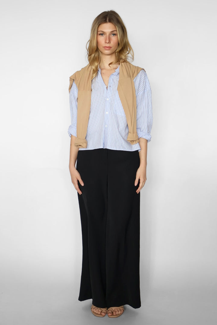 Cropped Adrianna Button Down - Skyway Cafe Stripe