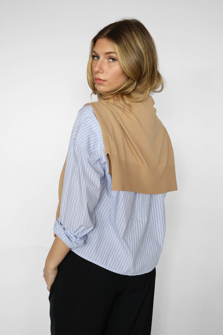 Cropped Adrianna Button Down - Skyway Cafe Stripe