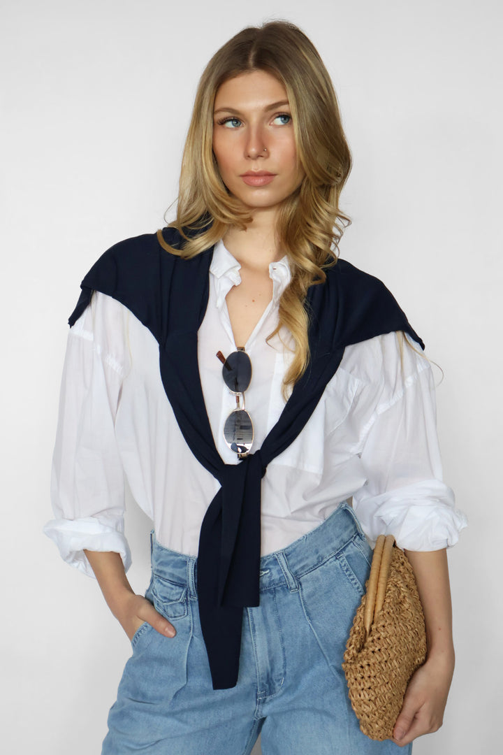 Cropped Adrianna Button Down - White