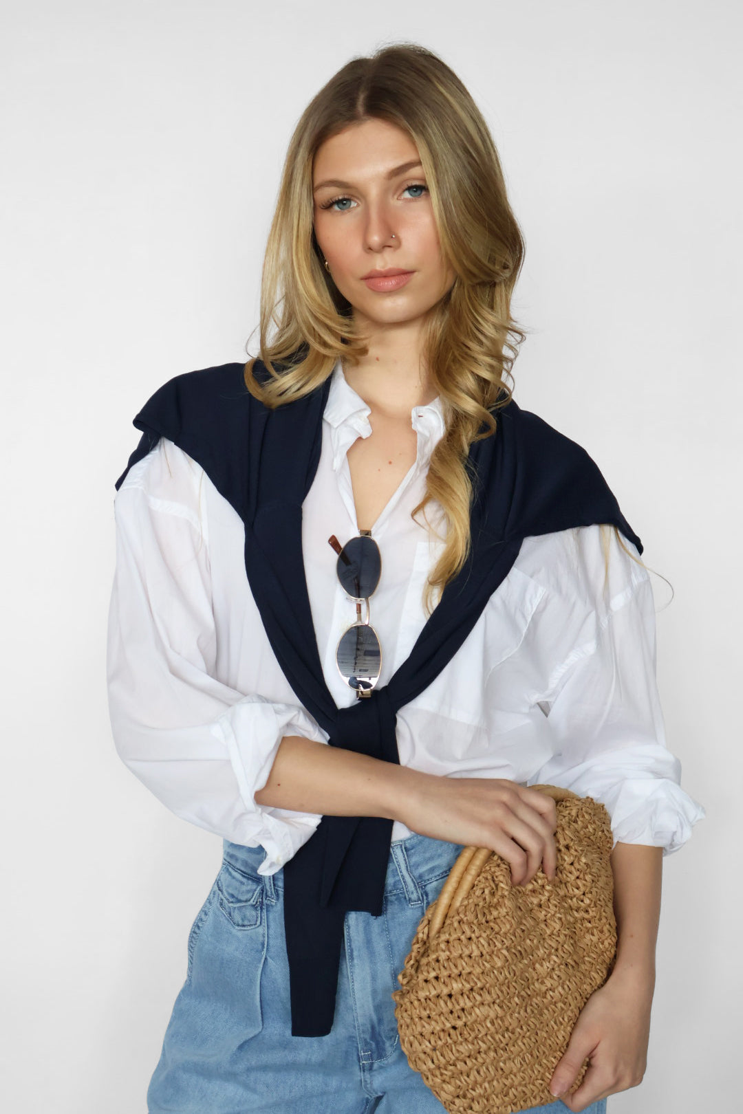 Cropped Adrianna Button Down - White