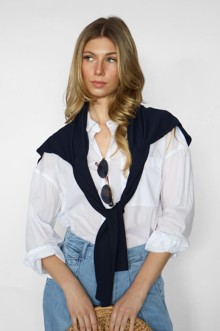 Cropped Adrianna Button Down - White