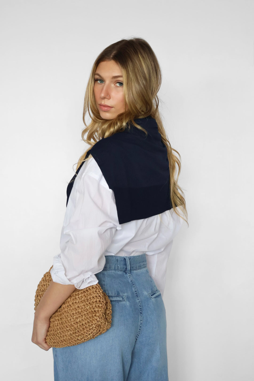 Cropped Adrianna Button Down - White