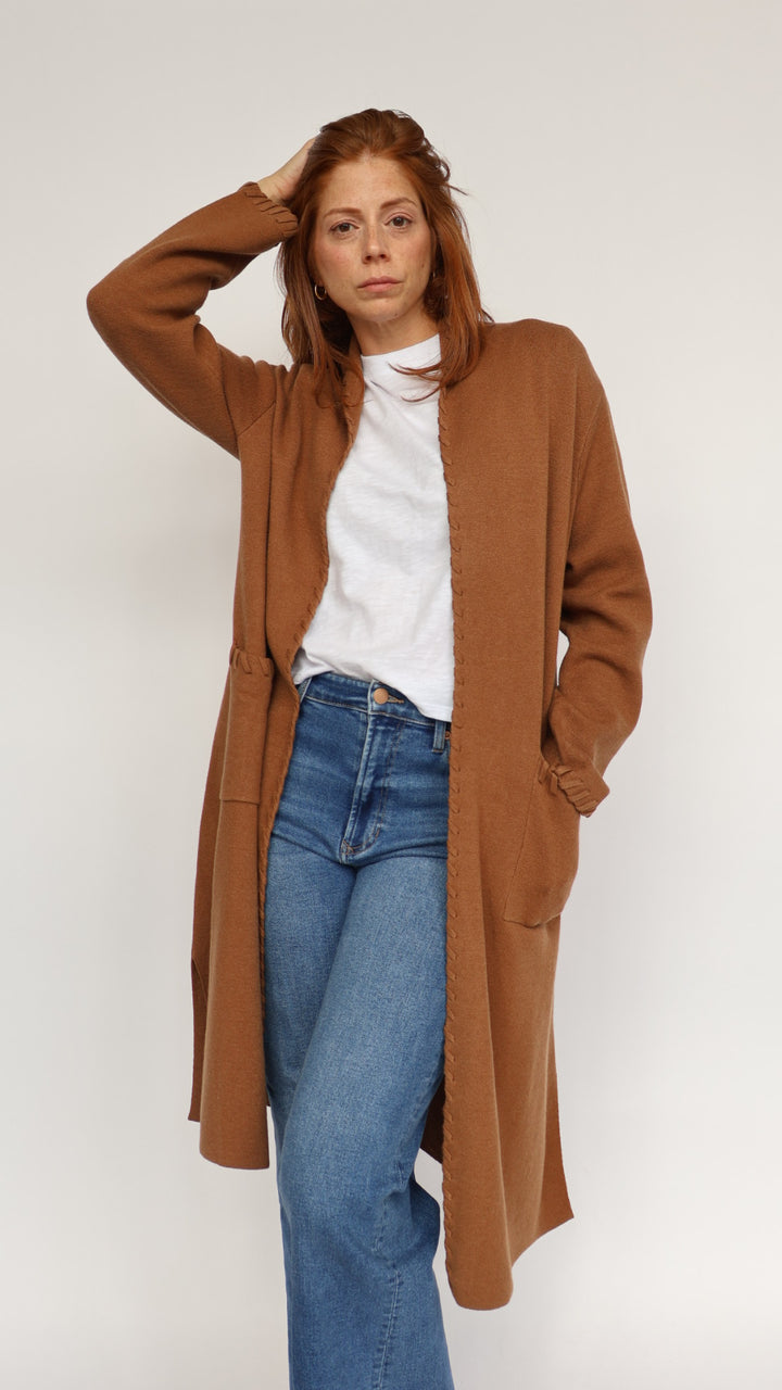 Whipstitch Detail Open Front Cardigan