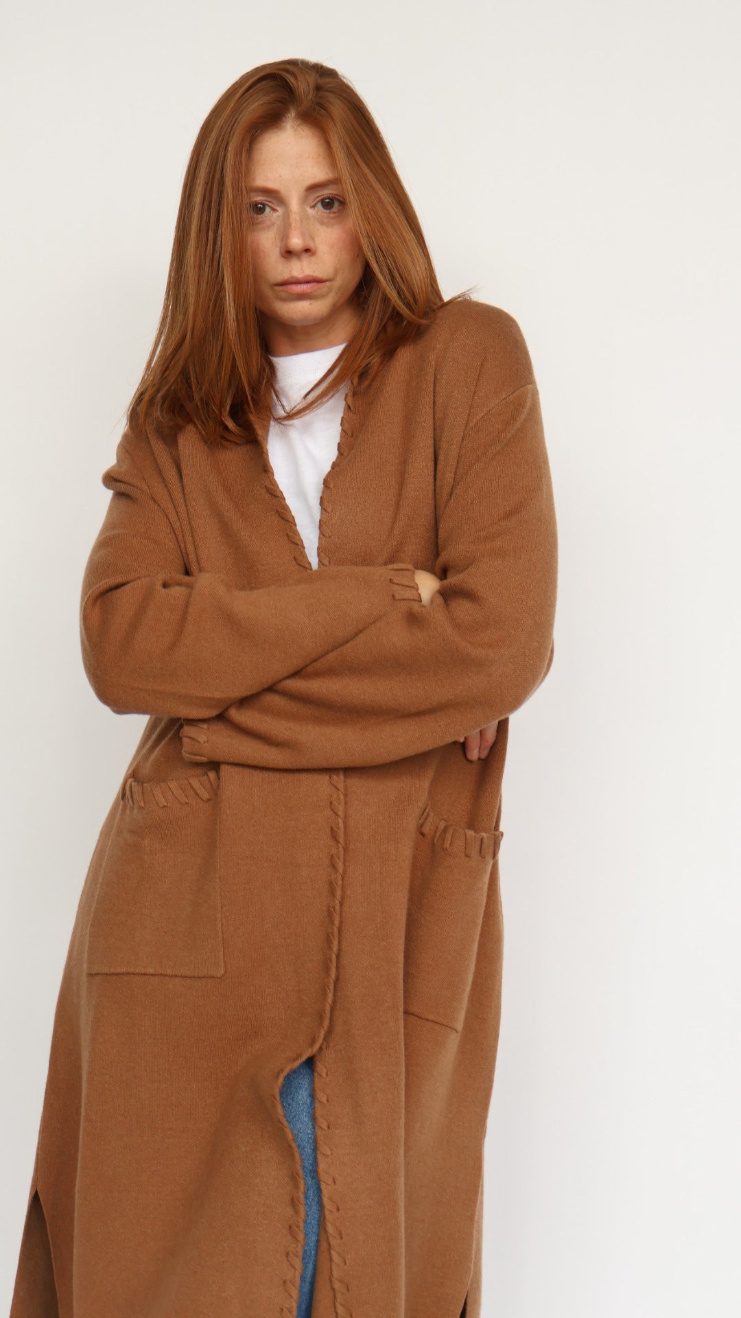 Whipstitch Detail Open Front Cardigan