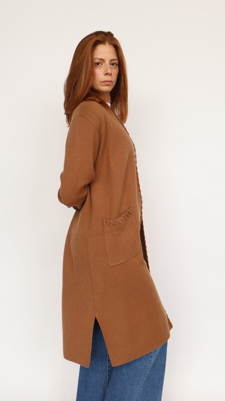 Whipstitch Detail Open Front Cardigan