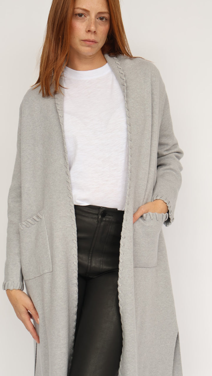 Whipstitch Detail Open Front Cardigan