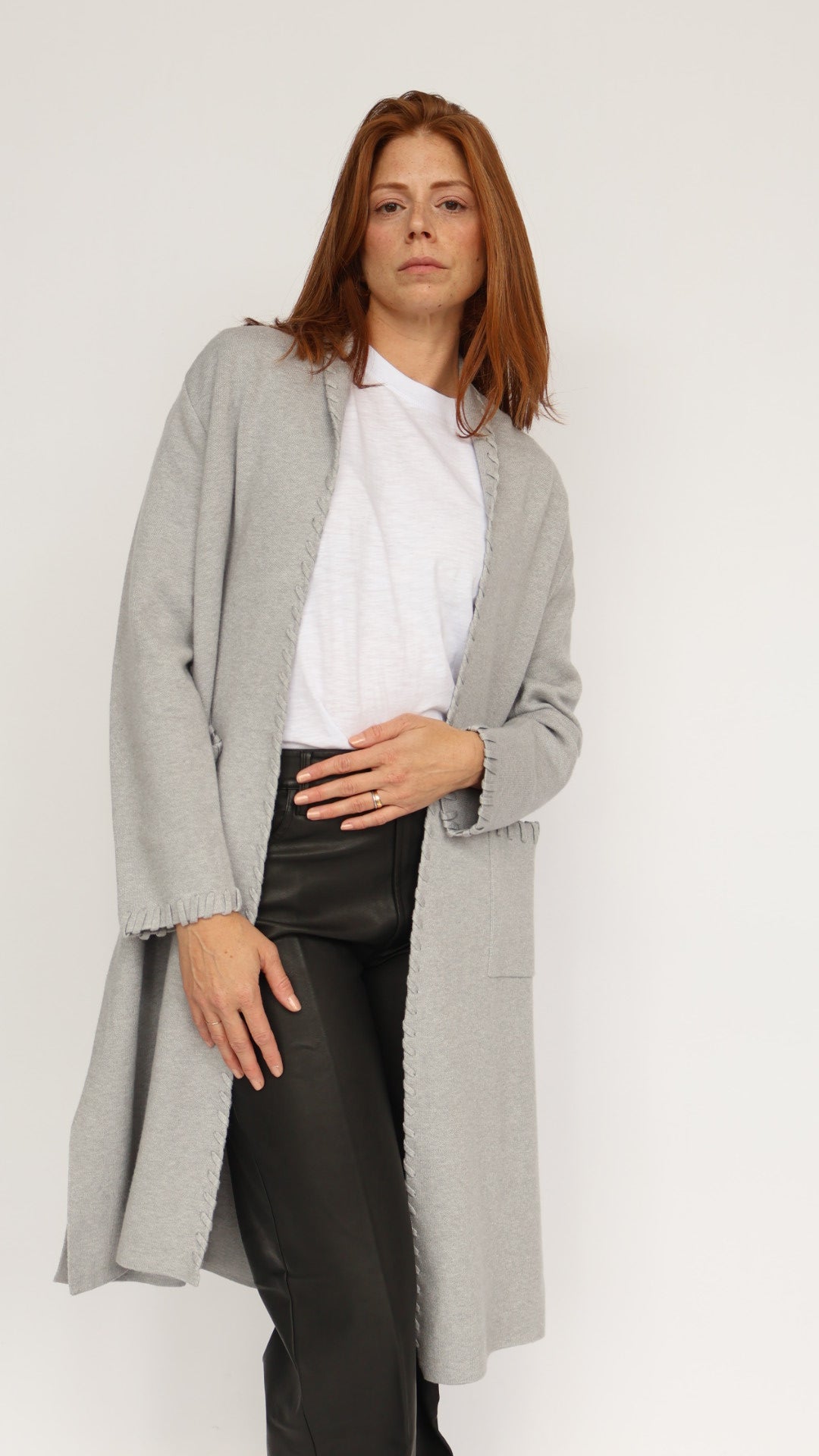 Whipstitch Detail Open Front Cardigan