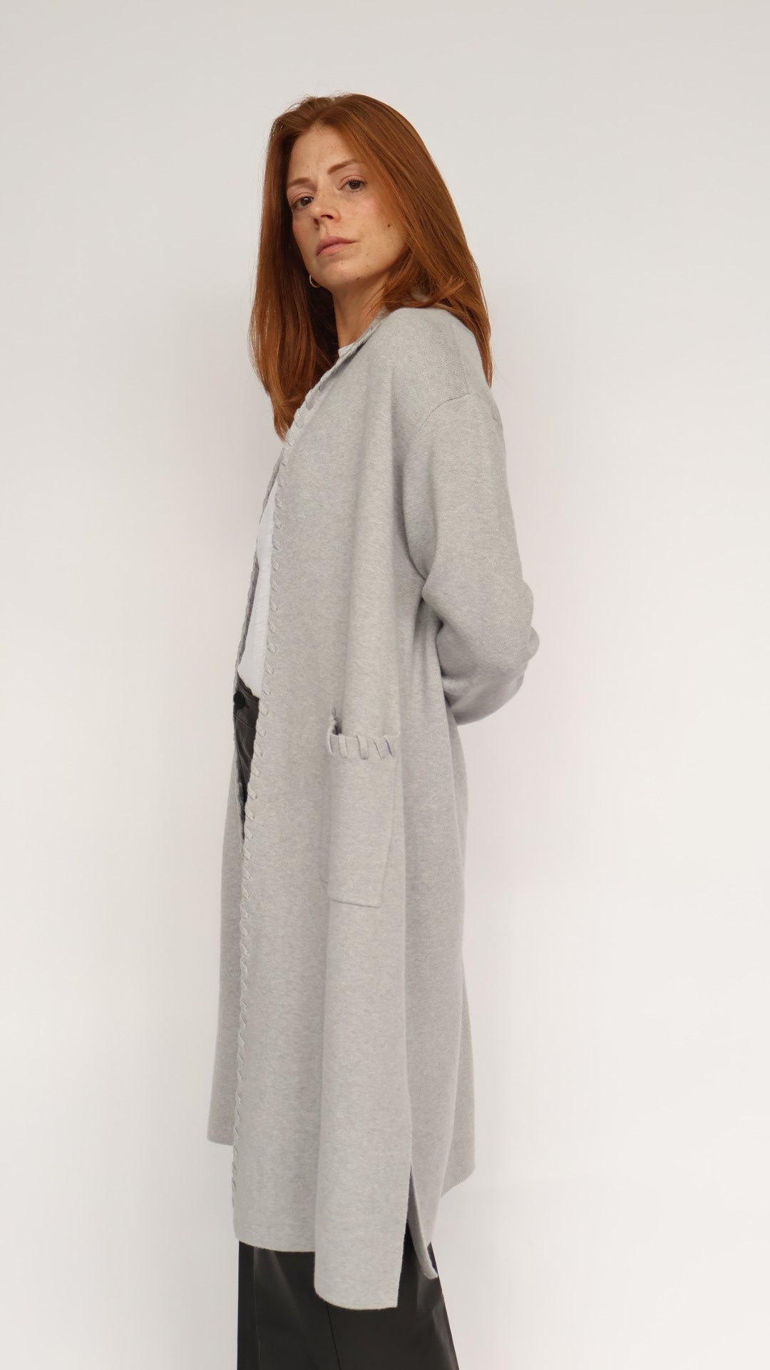 Whipstitch Detail Open Front Cardigan