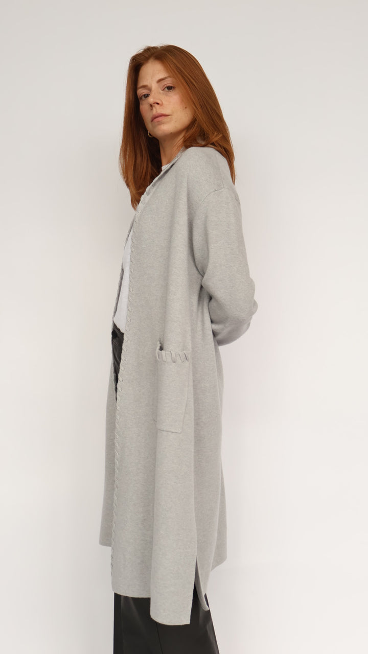 Whipstitch Detail Open Front Cardigan