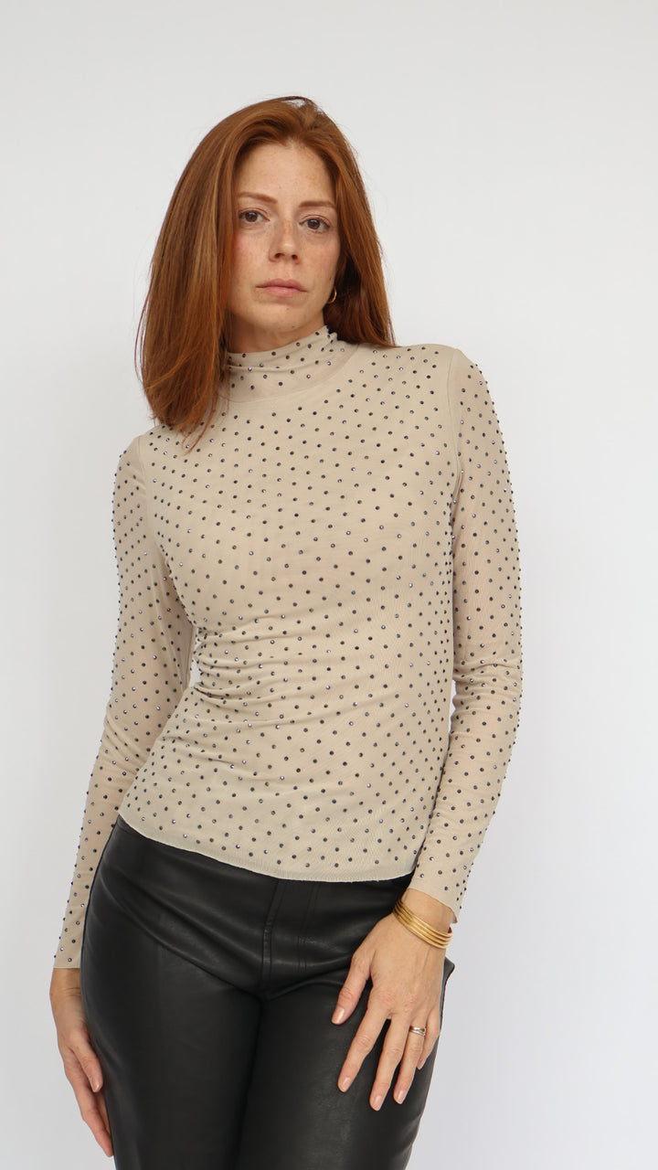 Studded Sheer Mock Neck Top