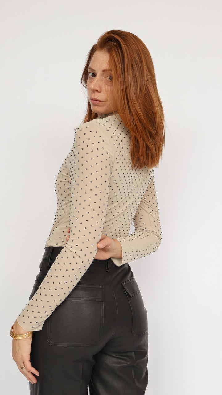 Studded Sheer Mock Neck Top